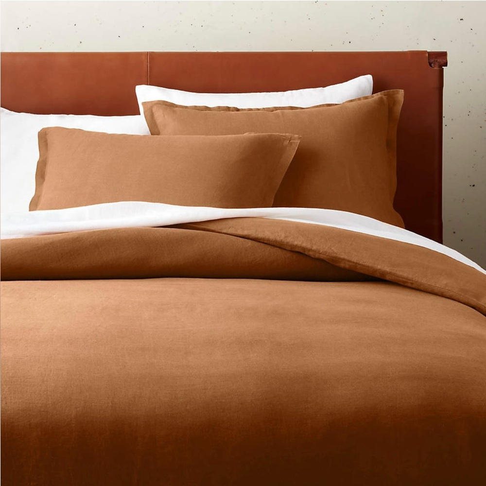 CB2 EUROPEAN FLAX™-CERTIFIED LINEN COPPER EURO SHAMS and KING DUVET cover